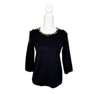 J. Crew Crystal Jewel Embellished Collar Navy Blue Knit Sweater XS